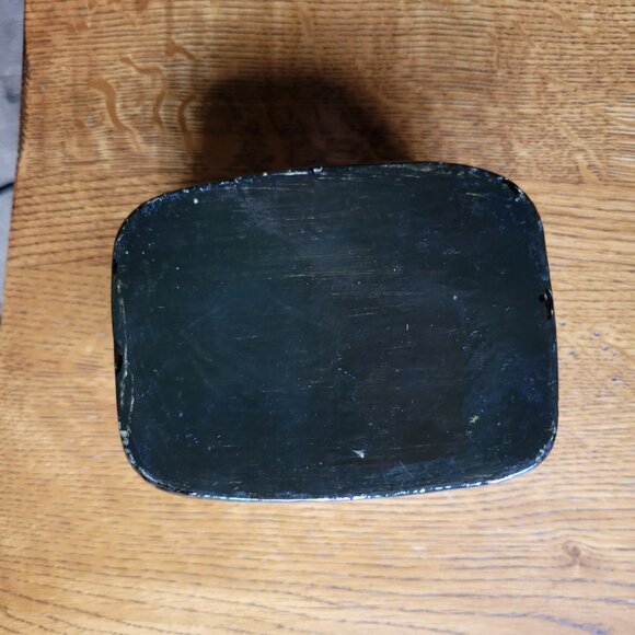 Vintage Lacquer Tea Box Trinket Box Black with Flowers Highly Collectible - Picture 2 of 3